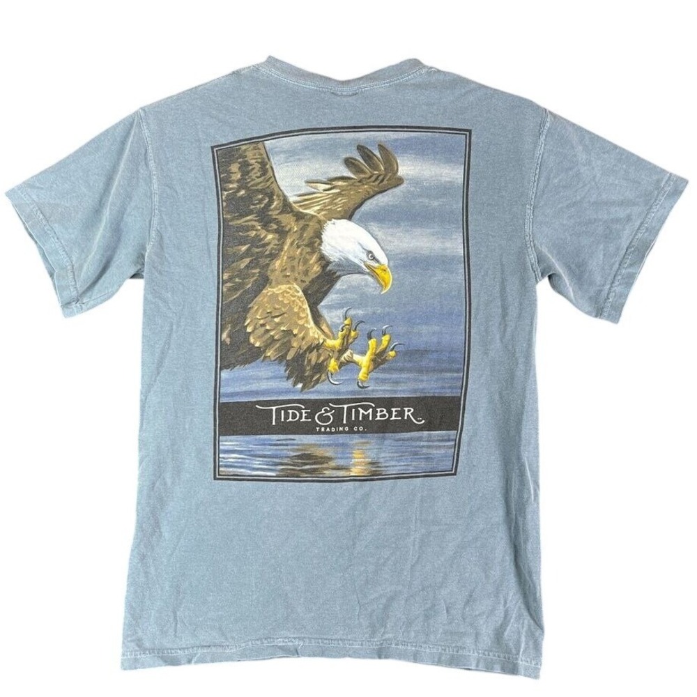 Tide and Timber Mens Shirt S Blue Bald Eagle Graphic Outdoor Fishing‎ Cotton